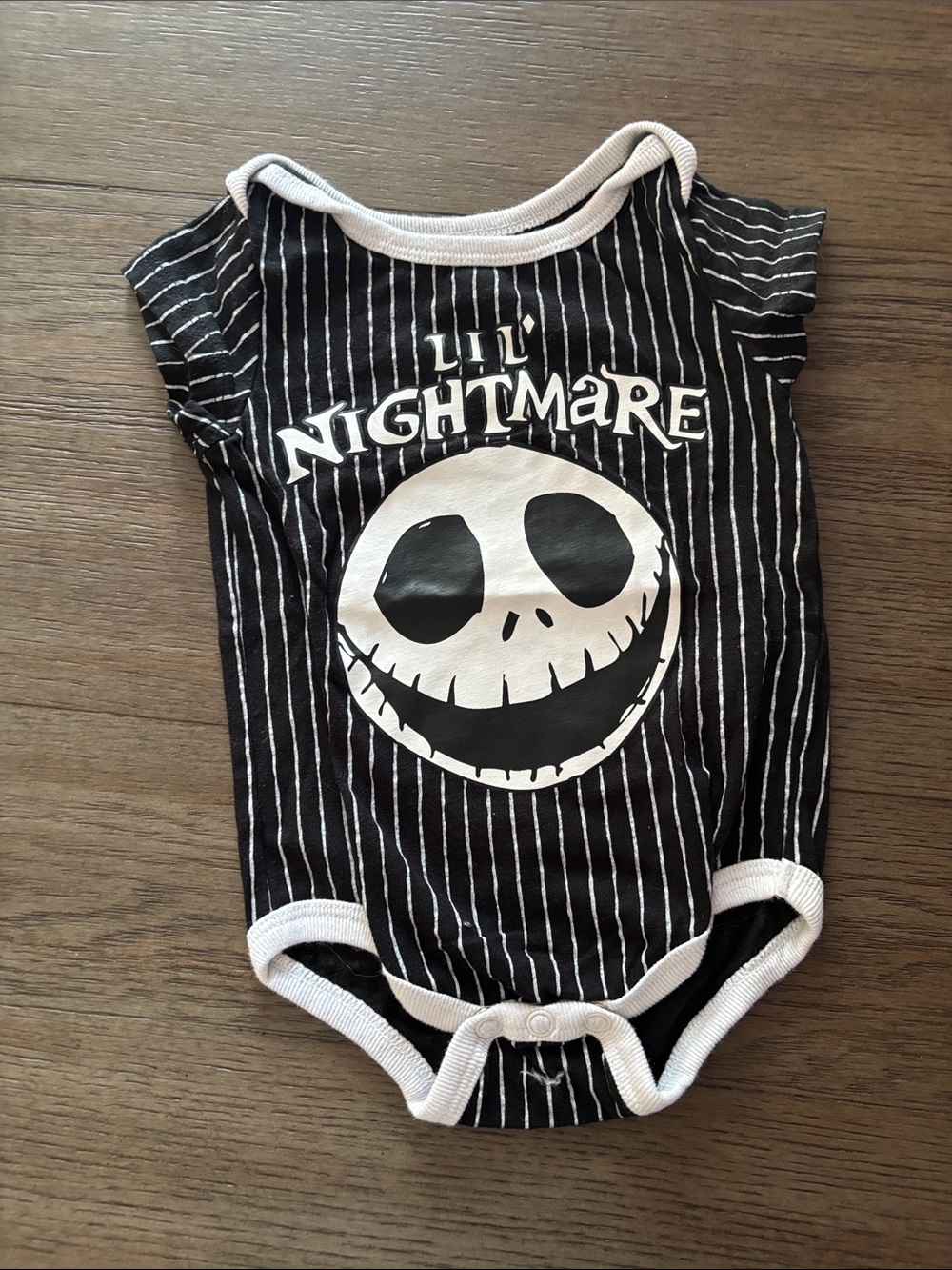 Disney Black & White 'Lil Nightmare' Pinstripe Baby One-Piece